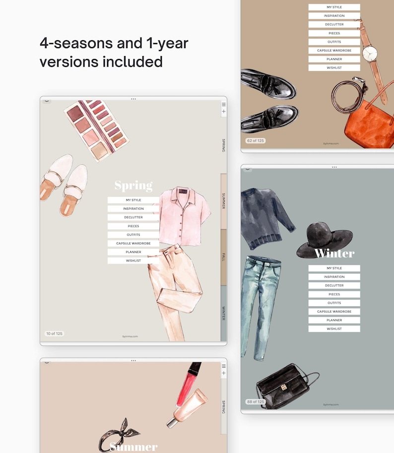 Capsule wardrobe planner for iPad, Digital outfit planner for Goodnotes with hyperlinks, 4-seasons and 1-year planner versions included image 2