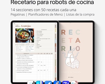 Digital recipe journal for food processors. Portrait version - SPANISH
