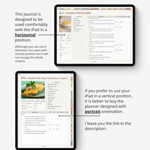 Digital recipe journal PDF for food processors. Monsieur Cuisine template for iPad and tablets. Thermomix digital recipe notebook. Landscape image 7
