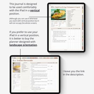 Pu&ograve; includere: Due tablet che mostrano pianificatori di ricette digitali. Il tablet in alto mostra una ricetta di Banh Xeo in orientamento verticale. Il tablet in basso mostra una ricetta di cheesecake al limone in orizzontale con liste di ingredienti.