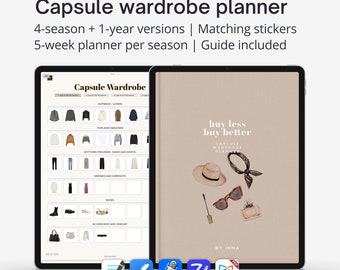 Capsule wardrobe planner for iPad, Digital outfit planner for Goodnotes with hyperlinks, 4-seasons and 1-year planner versions included