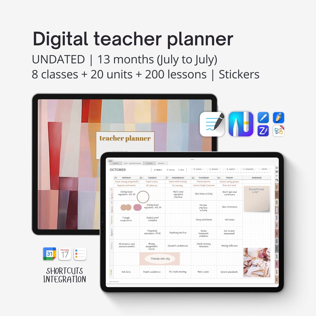 Buy Undated Digital Teacher Planner for iPad & Tablets. Digital Lesson ...