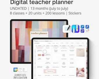 Undated digital teacher planner for iPad & tablets. Digital lesson planner PDF for Goodnotes, Noteful, Noteshelf. Weekly + Daily. Landscape