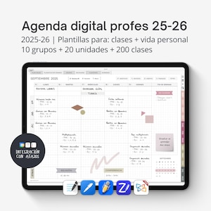 Digital teacher planner 2025-2026 SPANISH, Lesson planner iPad Goodnotes, Noteshelf, Notability, Teacher sticker book, Stickers included