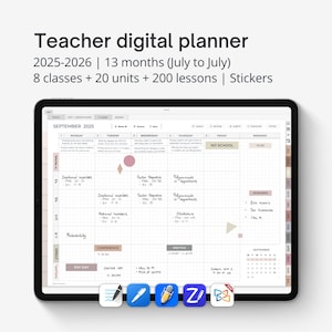 Digital teacher planner 2025-2026, Lesson planner Goodnotes, Academic planner, Digital teacher stickers, Teacher planner for iPad