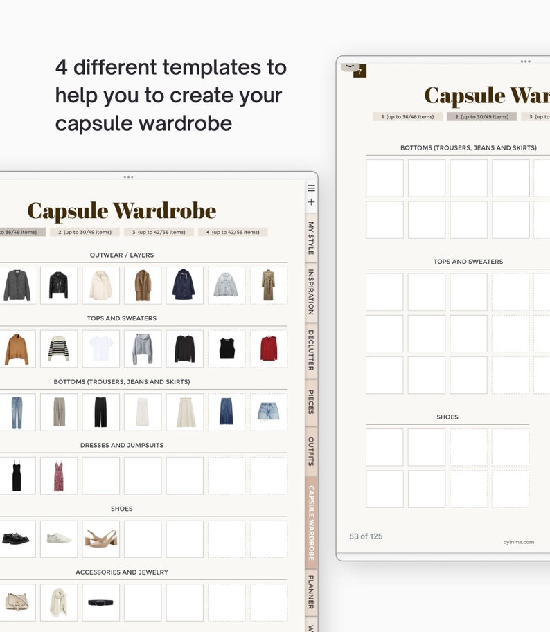 Capsule wardrobe planner for iPad, Digital outfit planner for Goodnotes with hyperlinks, 4-seasons and 1-year planner versions included image 5