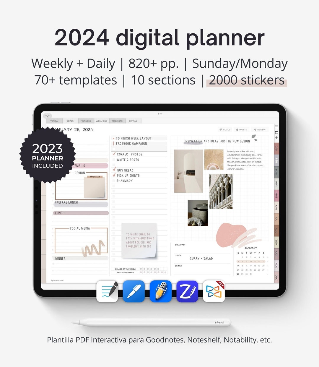 Digital planner 2024 for iPad Goodnotes planner daily - Etsy.de