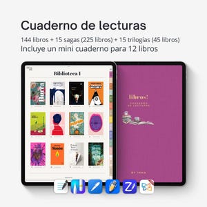 Diario de lectura digital para iPad en ESPAÑOL, Cuaderno de lecturas para Goodnotes, Regalo original para amantes de los libros