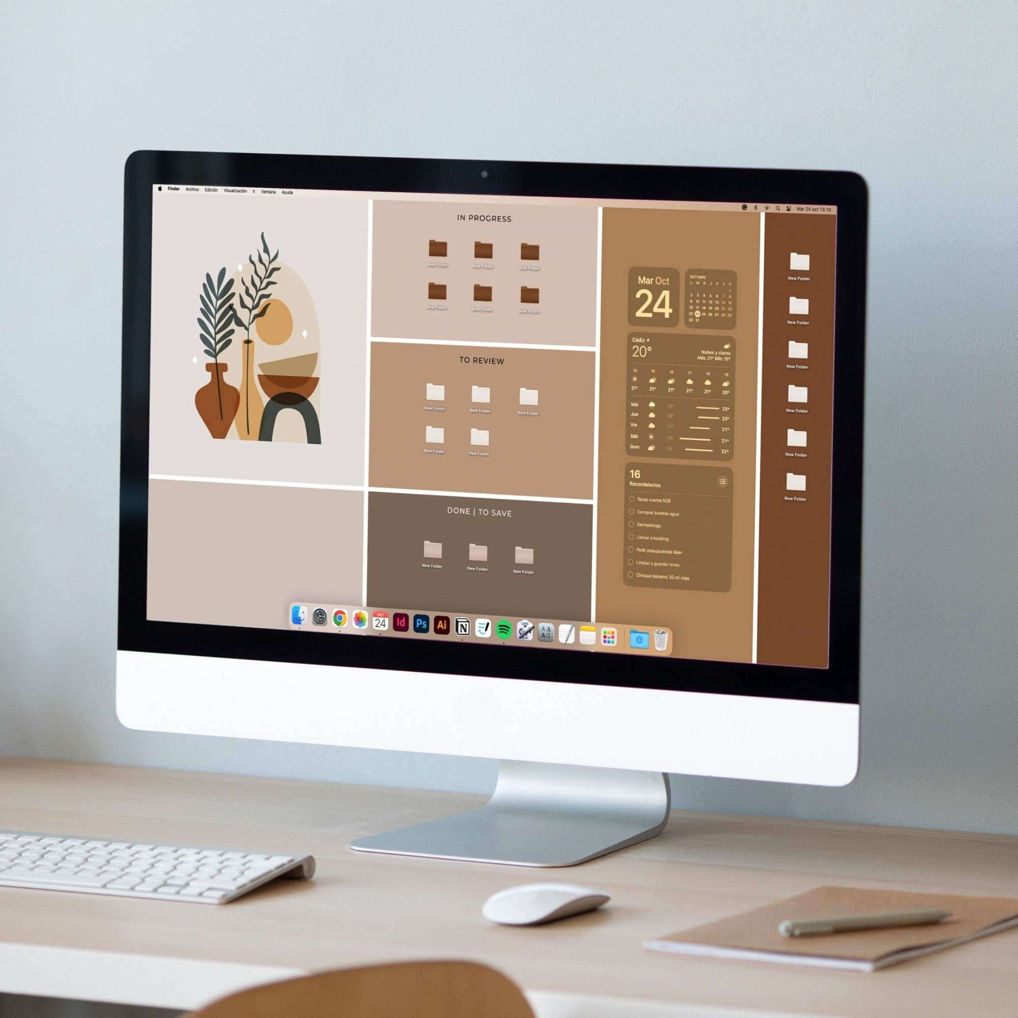 Aesthetic Desktop Wallpaper Organizer Set With Icons, Imac and MacBook ...