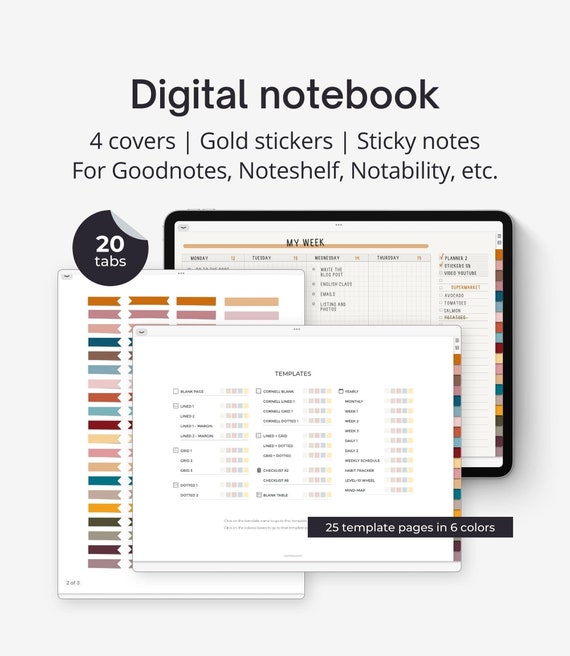 Digital Notebook With Tabs. Goodnotes Notability and - Etsy