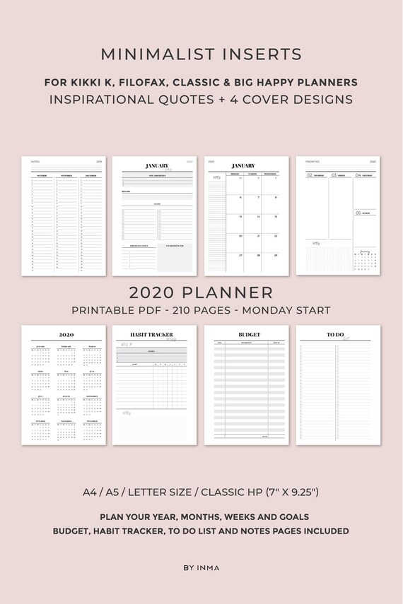 2020 planner printable minimalist planner monthly planner 2020 weekly planner printable planner pages kikki k inserts filofax inserts weekly planner 2020 printable