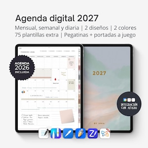 Agenda digital 2027 en español para iPad y tablets. Planificador interactivo PDF para Goodnotes, Noteful, Noteshelf, etc. Versión vertical