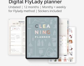 Flylady control journal, Digital cleaning planner, Zone cleaning checklist by task, Weekly cleaning schedule. Blank version included.