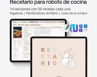 Digital recipe journal for food processors. Landscape version - SPANISH