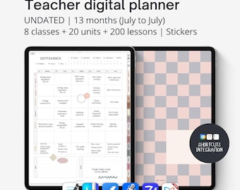 Undated digital teacher planner for iPad & tablets. Digital lesson planner PDF for Goodnotes, Noteful, Noteshelf. Weekly + Daily. Portrait