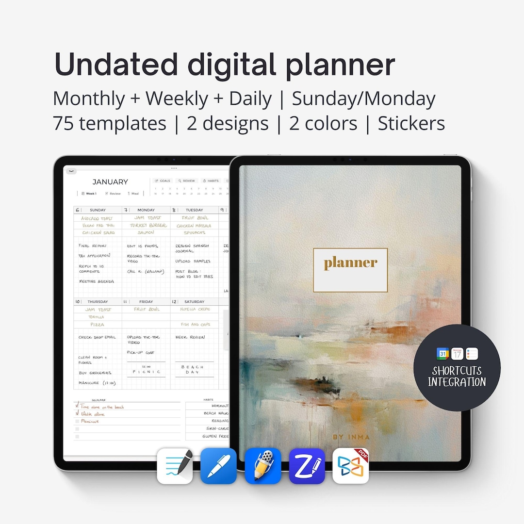 Digital Planner Portrait Goodnotes UNDATED, Aesthetic iPad Daily ...