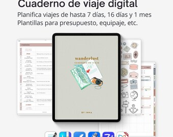 Digital travel planner organizer, Travel stickers, Travel journal for 1-30 day trip, Vacation itinerary template Goodnotes, Traveler gift