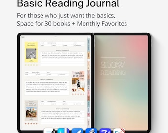 Basic Reading Journal for iPad and tablets, Digital reading tracker for Goodnotes & Noteful, book lover gift, Simple reading journal digital