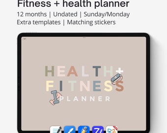 Planificador digital de actividad física Goodnotes, Planificador digital de salud, Planificador de bienestar sin fecha, Planificador de entrenamiento para iPad, Seguimiento de pérdida de peso, Hábitos