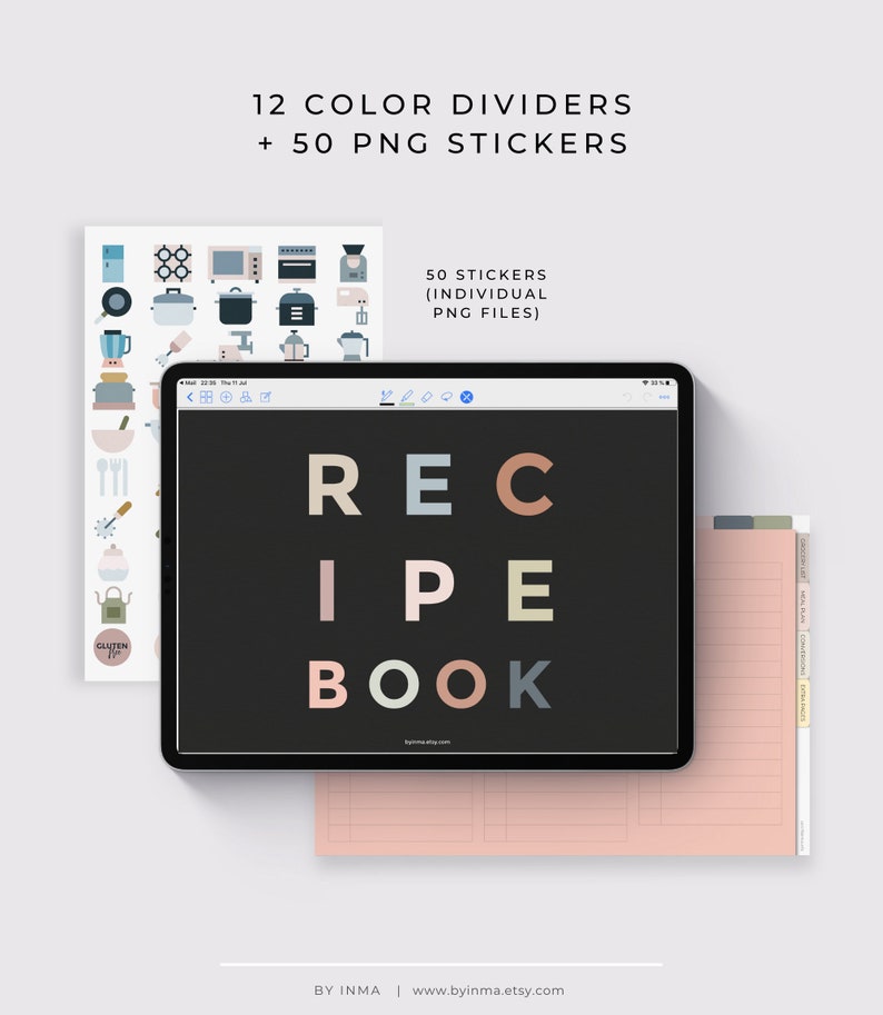 Digital recipe book for iPad Goodnotes Digital stickers meal Etsy