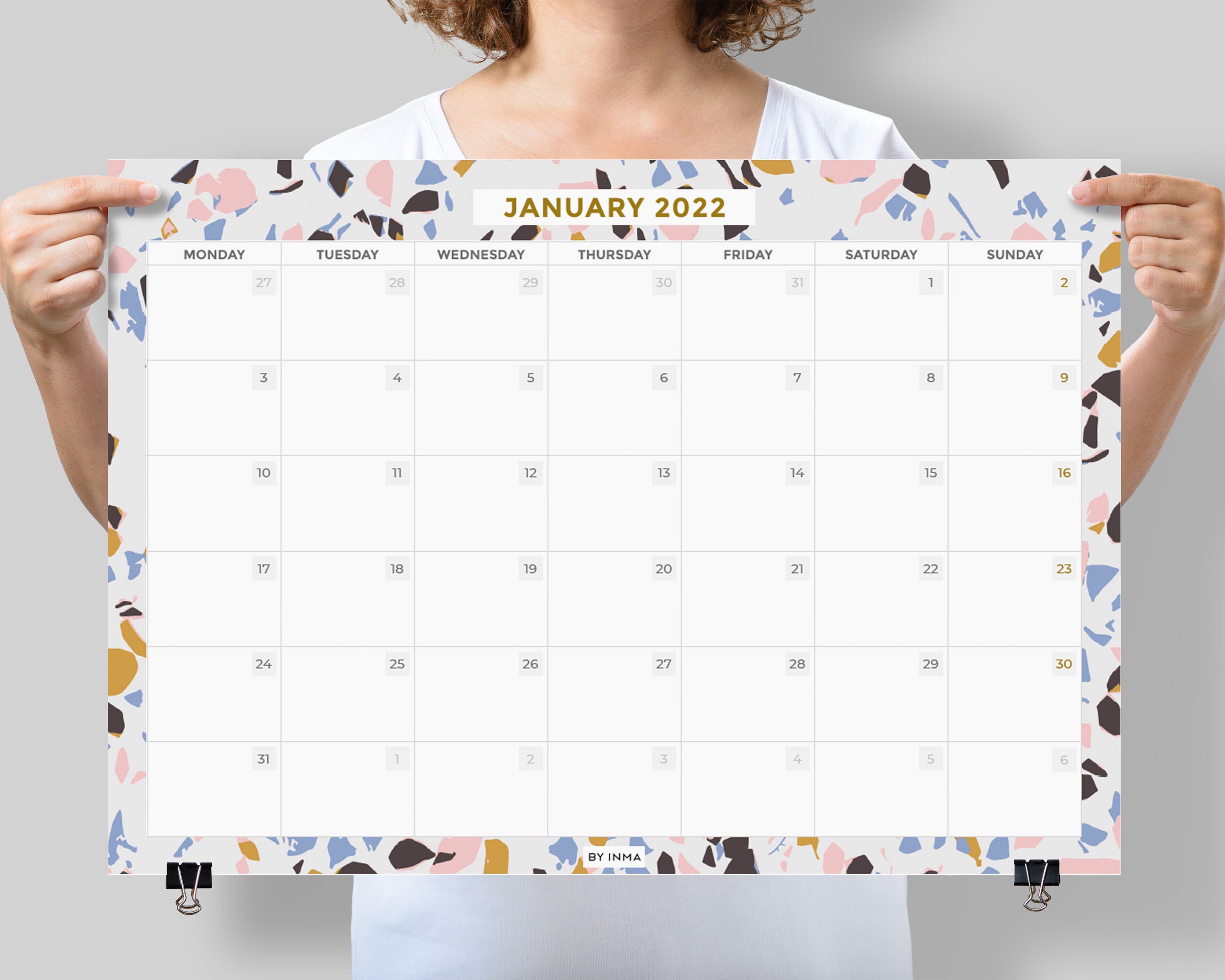 Paper printable marble calendar 2022 year wall planner 2022 wall 