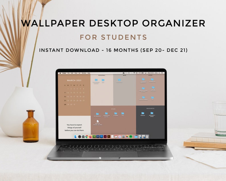 Desktop wallpaper organizer for students. Minimalist wallpaper | Etsy