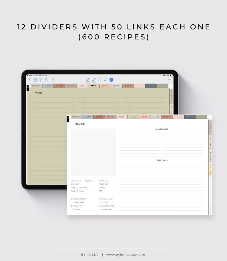 Digital recipe book for iPad Goodnotes Digital stickers meal Etsy