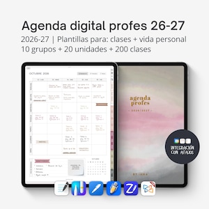 Digital teacher planner 2026-2027 SPANISH, Lesson planner iPad Goodnotes, Noteshelf, Notability, Teacher sticker book, Stickers included