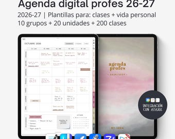 Digital teacher planner 2026-2027 SPANISH, Lesson planner iPad Goodnotes, Noteshelf, Notability, Teacher sticker book, Stickers included