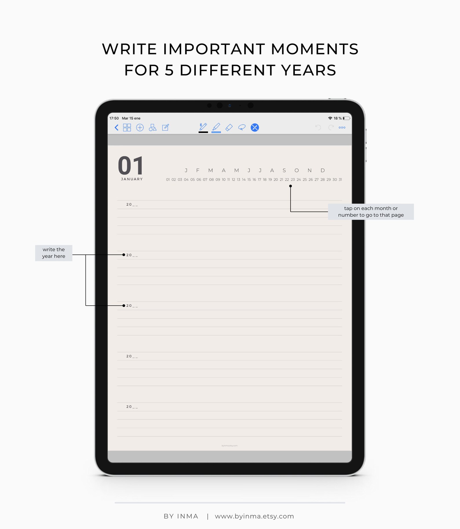 5 Year Journal Digital Planner Goodnotes One Line a Day Etsy