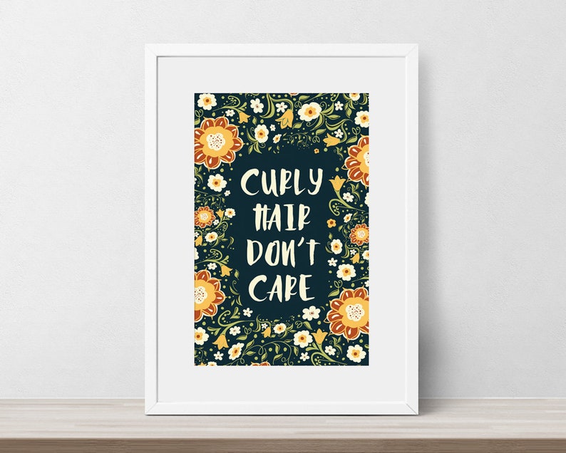 Quote Print Curly Hair Don T Care Printable Wall Art Etsy
