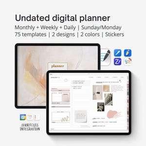 UNDATED digital planner landscape Goodnotes, Aesthetic iPad daily planner with small grid base, Notehelf planner, Shortcuts integration
