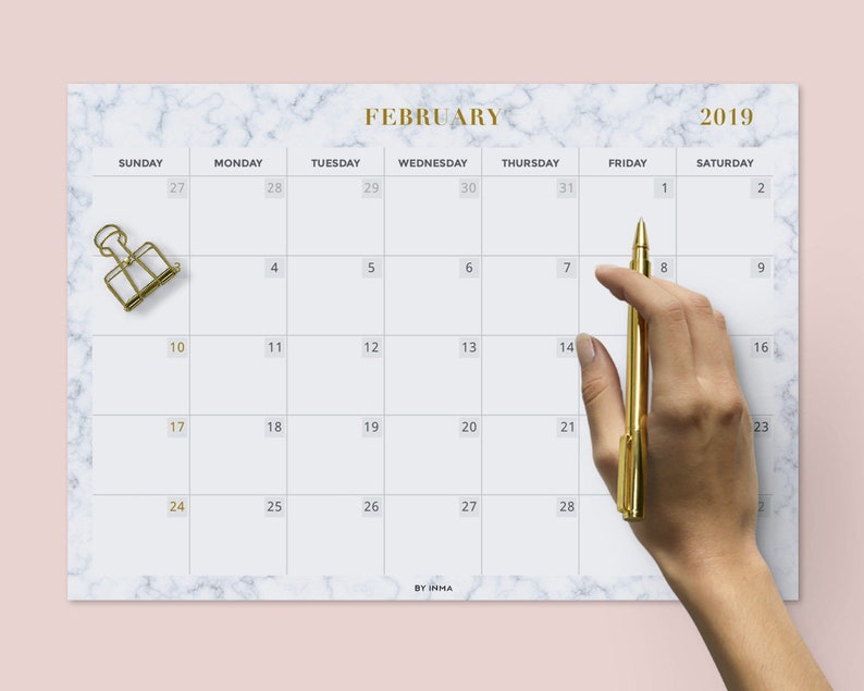 Calendar 2019 Printable Marble Desk Pad Image 0
