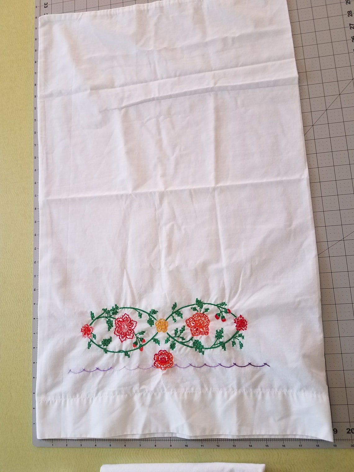 Vintage floral embroidered pillowcases Etsy