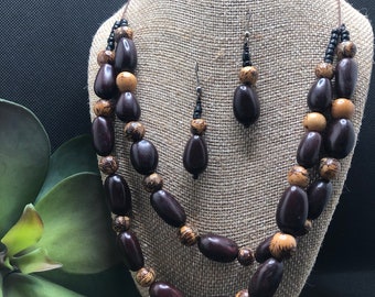 Acai and Pambil Seed Necklace & Earring Set, Necklace from Ecuador