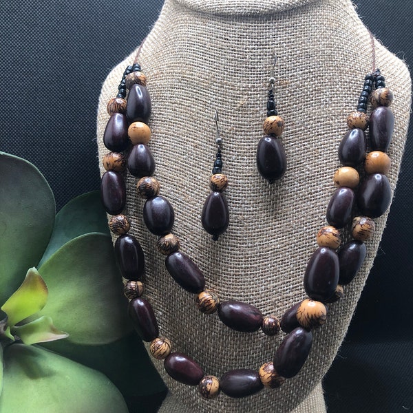 Acai and Pambil Seed Necklace & Earring Set, Necklace from Ecuador