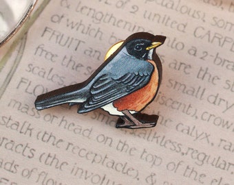 Robin pin - wooden bird pin American Robin brooch garden bird brooch American Robin jewellery gift for her bird watching  Cottagecore pin