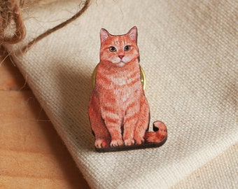 Tabby cat pin - Orange tabby cat brooch Ginger cat pin badge wooden cat pin Orange cat gift Ginger cat owner gift idea Cat jewellery Cat