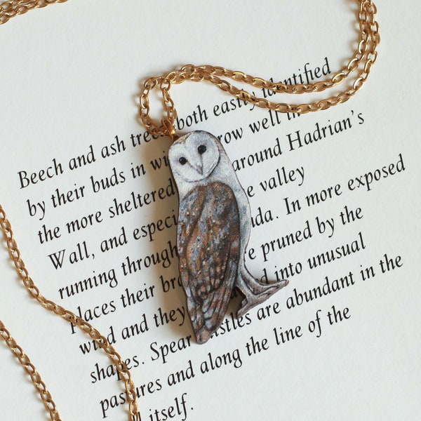 Barn owl necklace - Barn owl pendant wooden owl jewellery bird watcher jewelry Barn owl charm Barn owl gift idea Owl themed gift Cottagecore