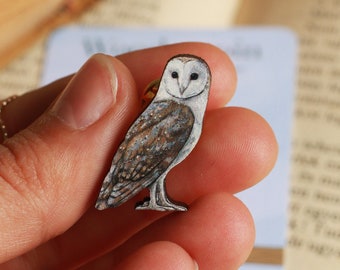 Barn owl pin - wooden owl brooch wooden bird pin barn owl pin badge owl jewellery Owl jewelry gift Barn owl jewellery Barn owl gift idea