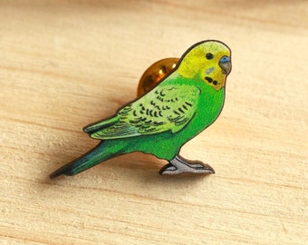 Green budgie pin - Parrot pin badge common parakeet pin budgerigar brooch Budgie gifts for bird owners Budgie brooch Green parakeet gift