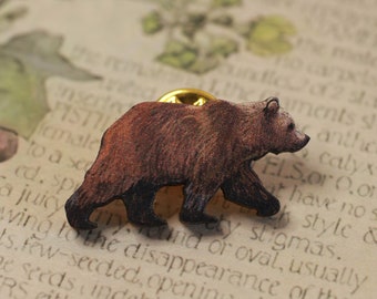 Brown bear pin -  grizzly bear brooch bear pin badge brown bear gift cute bear jewelry grizzly bear gifts wooden bear brooch wood jewellery