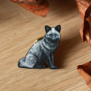Silver fox pin - fox cub brooch wooden fox pin badge Fox jewelry Fall outfit Fall jewellery Cottagecore fox pin Wooden jewelry Fox gift idea