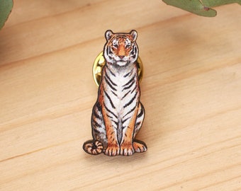 Tiger pin - tiger brooch wooden tiger pin badge wooden cat pin Bengal tiger gift Siberian tiger pin tiger jewelry cute tiger gift idea