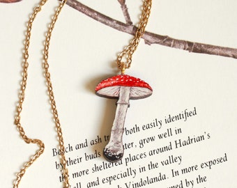 Mushroom necklace - Fly agaric pendant wooden Mushroom Cottagecore necklace fungi necklace Amanita necklace Mushroom Gift for mushroom lover