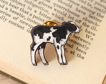 Cow pin - Wooden cow brooch black and white cow pin badge cow jewelry cute cow jewellery cow gift Cute cow calf gifts cow owner gift