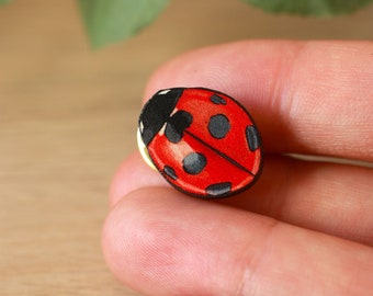 Ladybug pin - Ladybird pin ladybug brooch Lucky charm pin bug pin badge ladybug jewelry ladybug jewellery wooden bug brooch insect gift idea