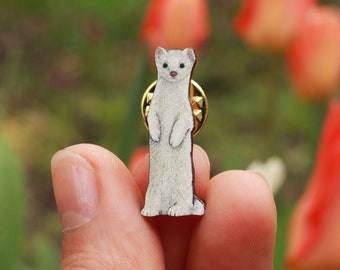 Ermine wooden pin - ermine brooch ermine gift Stoat gift wooden ferret badge short-tailed weasel pin badge Stoat pin Ferret gift for owner