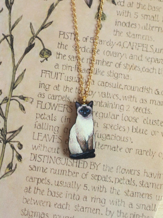 Cat Necklace Wooden Siamese Cat Pendant Cat Jewelry Wooden Cat