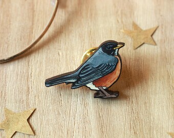 Robin Anstecknadel - Anstecknadel aus Holz American Robin Brosche Garten Vogel Brosche American Robin Schmuck Geschenk für ihre Vogelliebhaber